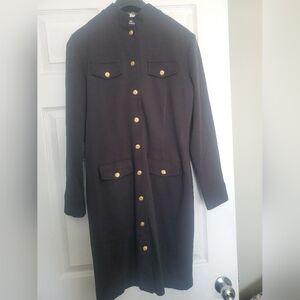 Vintage Lizsport Black Military Coat Dress w/ Gold Crest Buttons – Size 4